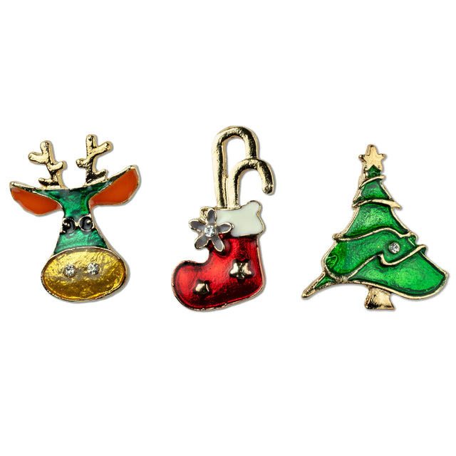 Buntes Weihnachtsbroschen-Set (3er-Pack)