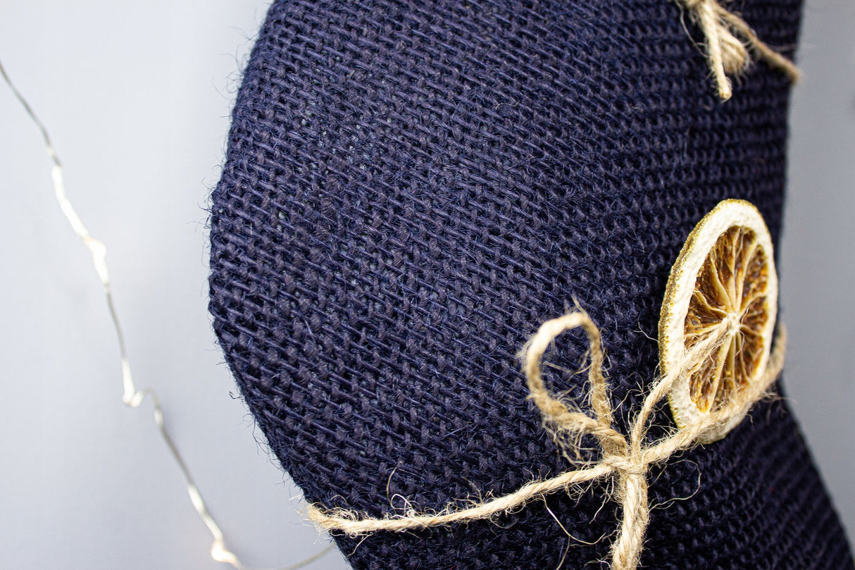 Marineblauer Weihnachtsstrumpf aus Jute, 45 x 27 cm