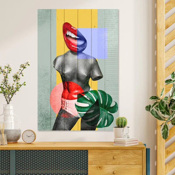 Wanddeko Holz - Colorful Vintage Collage Design