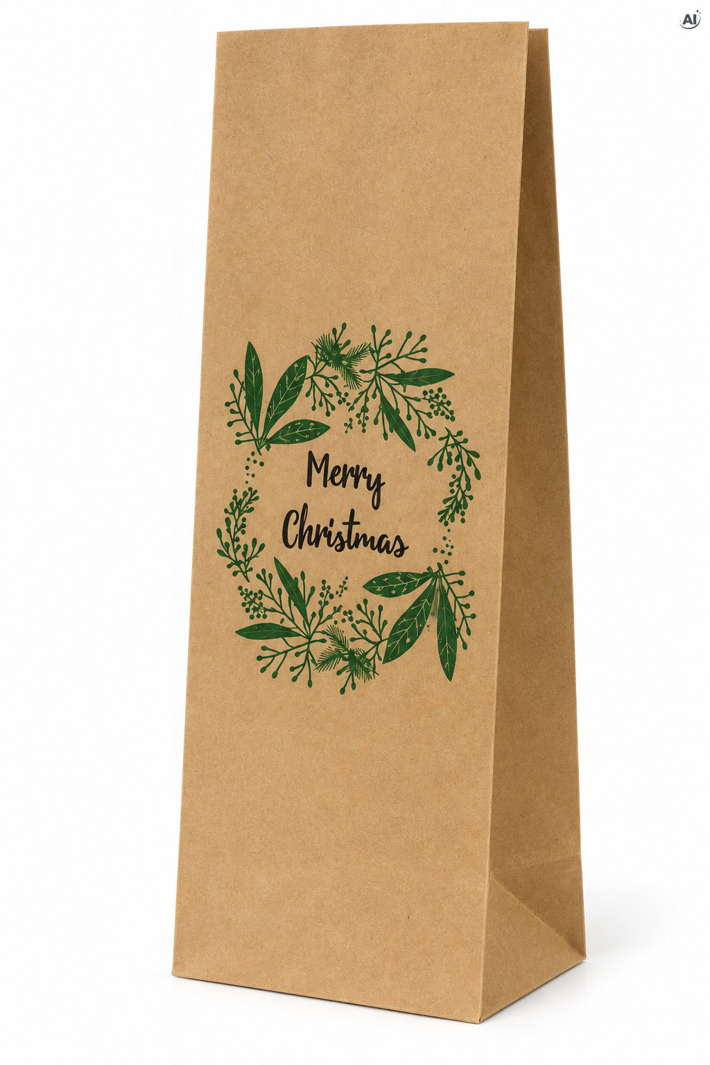 Torebki papierowe świąteczne 80x65x190mm Wieniec Merry Christmas 10szt.
