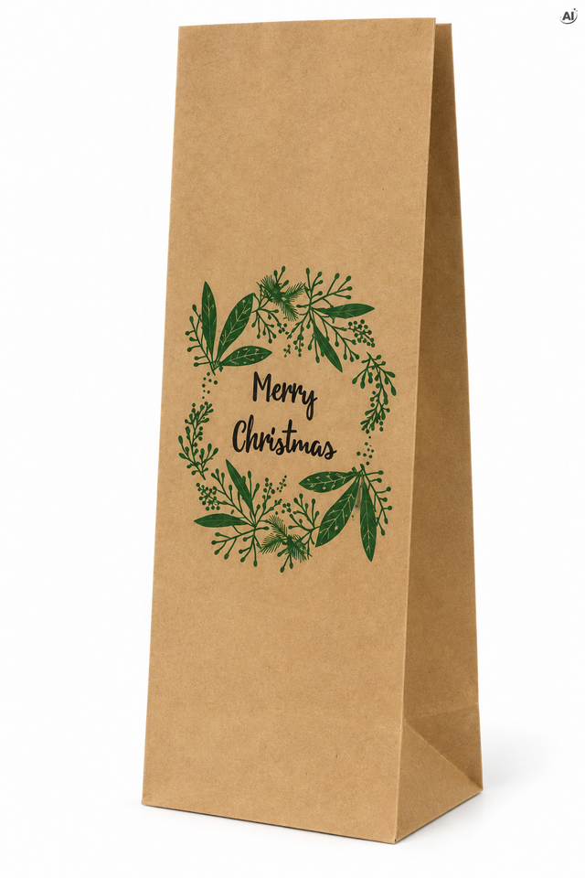 Torebki papierowe świąteczne 80x65x190mm Wieniec Merry Christmas 10szt.