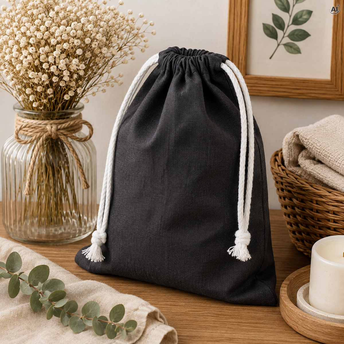 Baumwollbeutel mit Kordelzug 15 x 35 cm, 220 g/m², grau – Bild 2