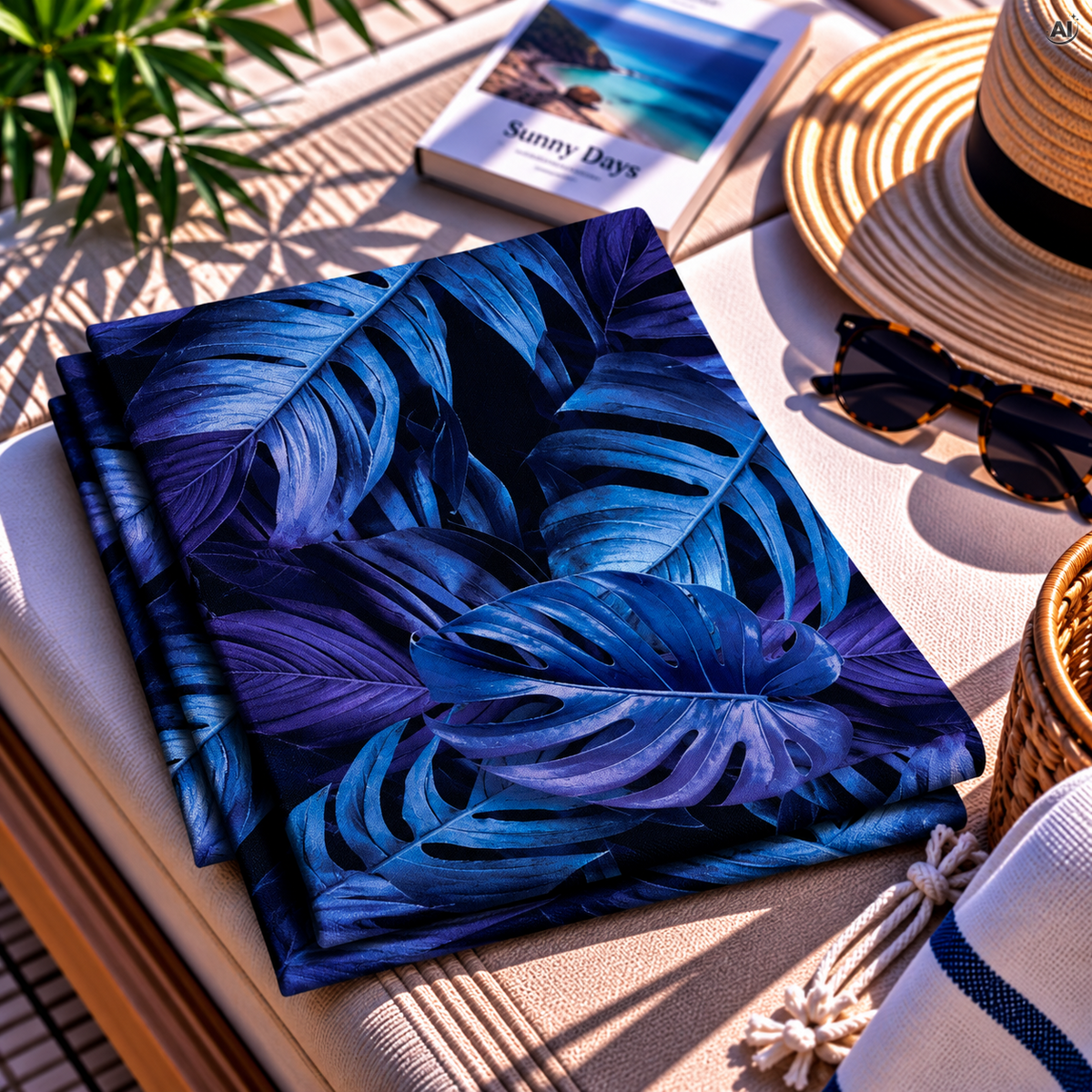 Liegestuhlbezug MARINEBLAUE MONSTERA