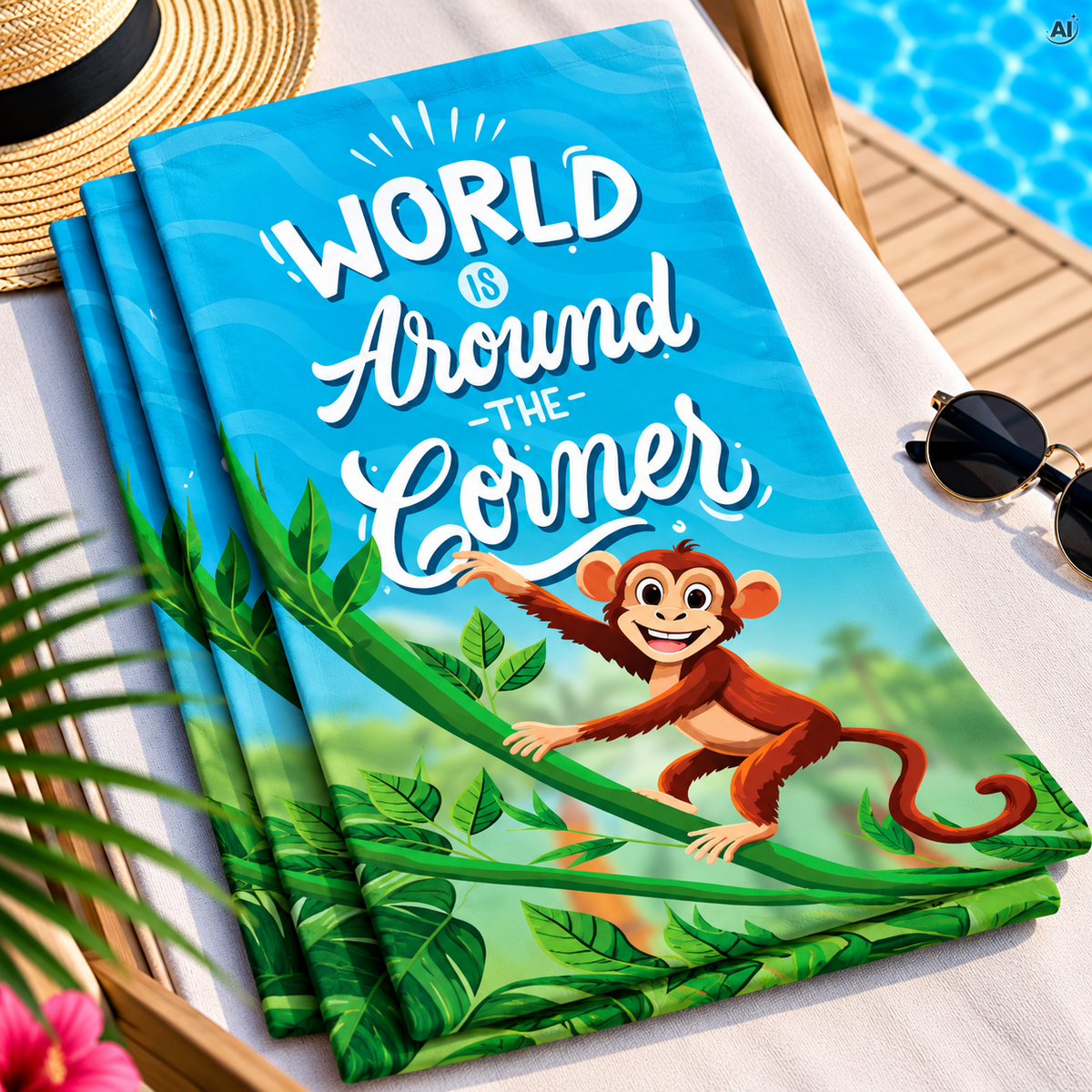 Housse de chaise longue WORLD AROUND THE CORNER MONKEY