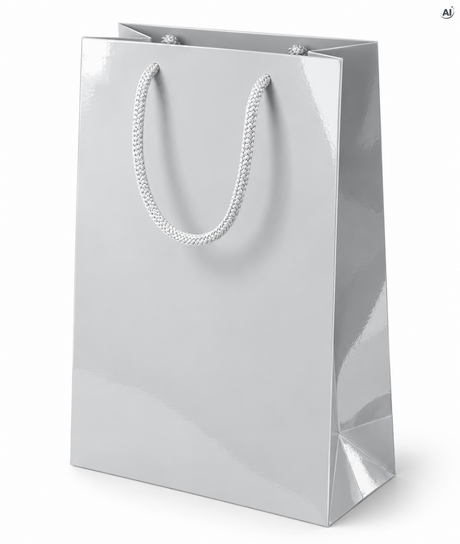 Laminierte Papiertragetasche mit PP-Kordel 24+9x32 cm, 170 g/m², weiß