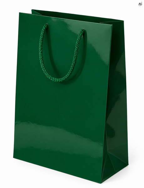 Laminierte Papiertragetasche mit PP-Kordel 24+9x32 cm, 170 g/m², grün