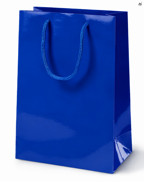 Laminierte Papiertragetasche mit PP-Kordel 30+10x40 cm, 170 g/m², marineblau