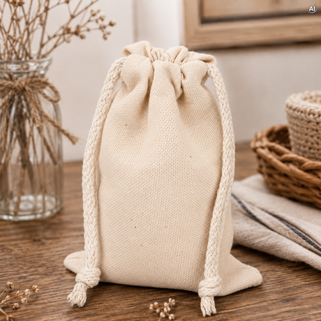 Baumwollbeutel mit Kordelzug 10 x 12 cm, 145 g/m², natur