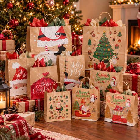 Set Weihnachts-Papiertragetaschen, 12 Stück, Merry Christmas