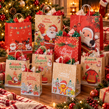 Set Weihnachts-Papiertragetaschen, 12 Stück, Happy Holiday
