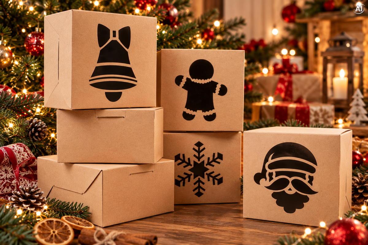 Weihnachtliche Geschenkboxen braun, 10 Stück