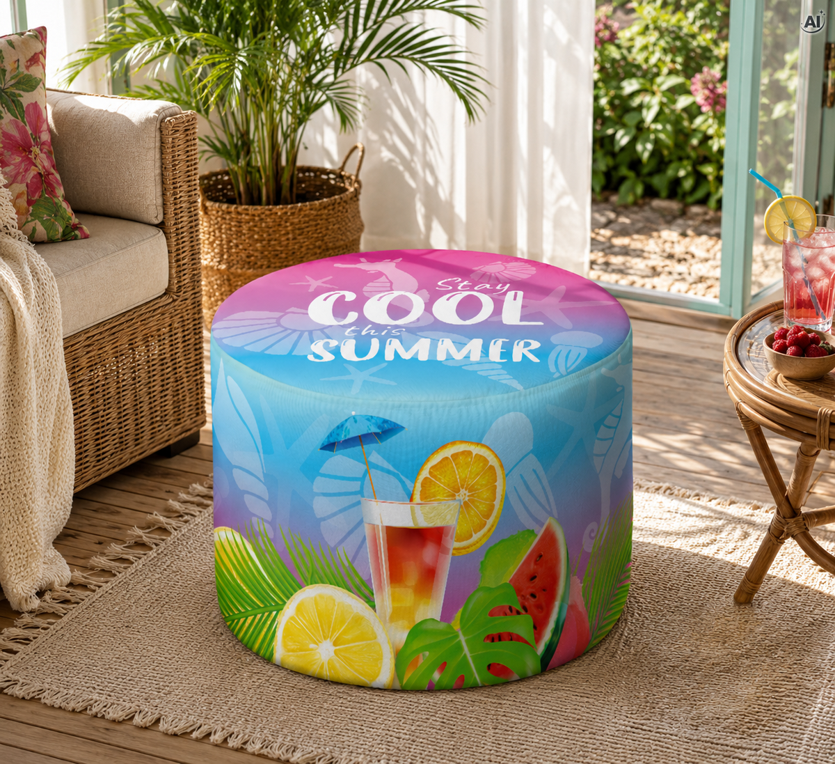 Runder Pouf-Fußhocker Stay Cool This Summer