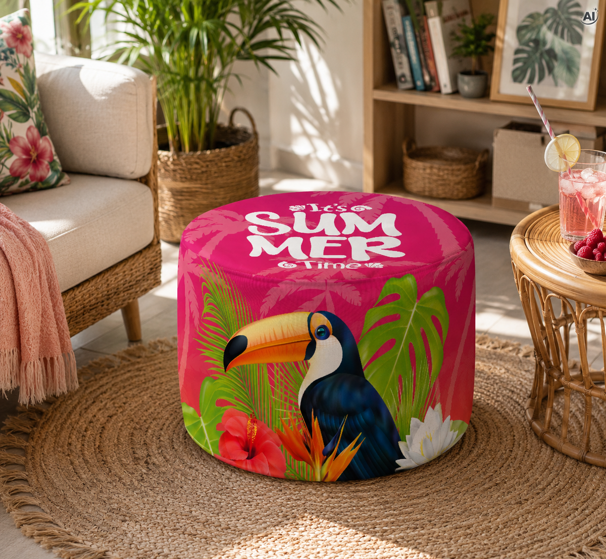 Runder Pouf-Fußhocker It's summer time