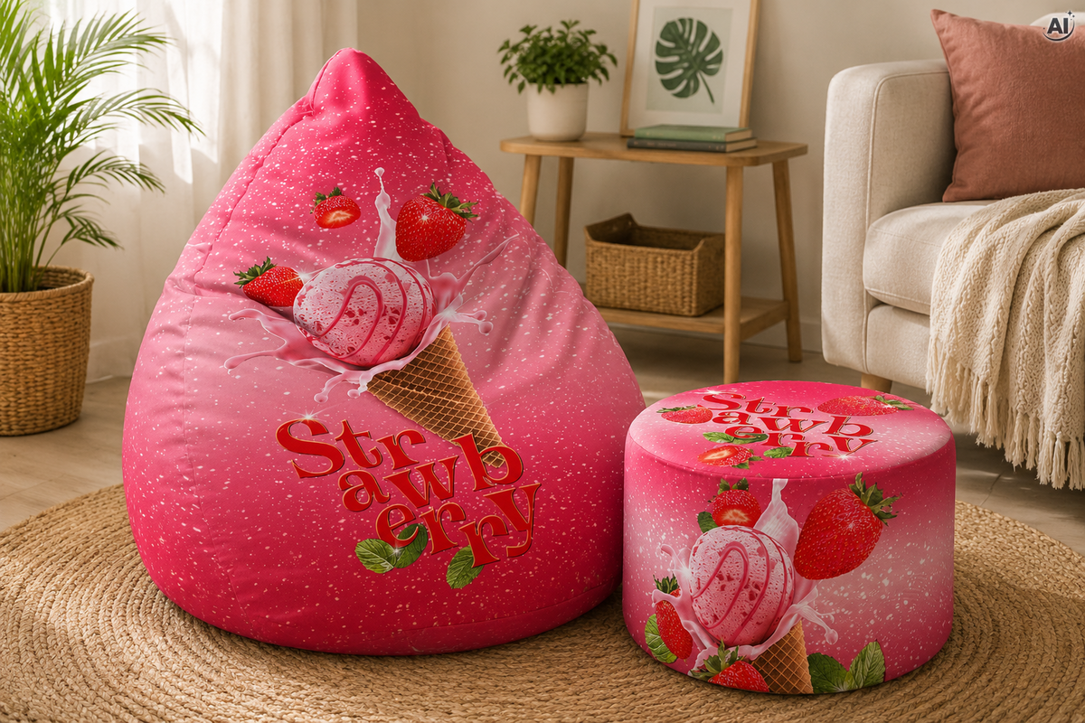 SET poltrona sacco Poltrona sacco + poggiapiedi Strawberry