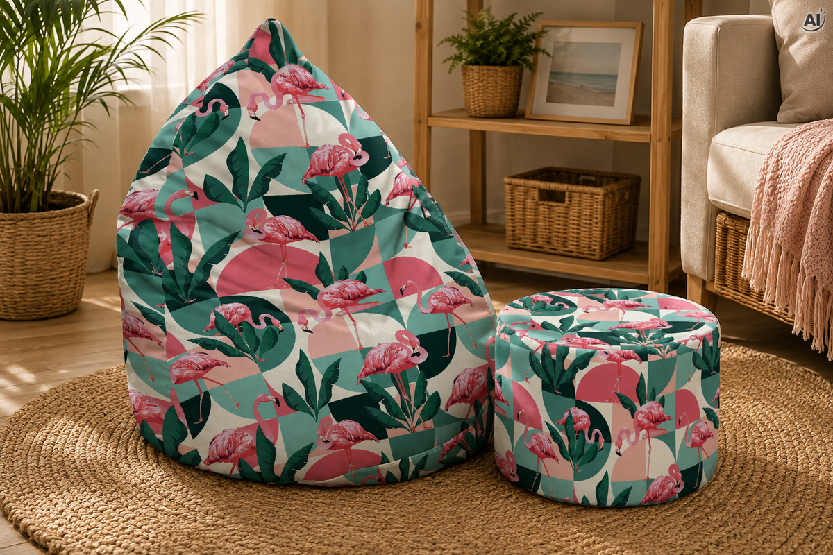 SET Pouf + Poggiapiedi Flamingo