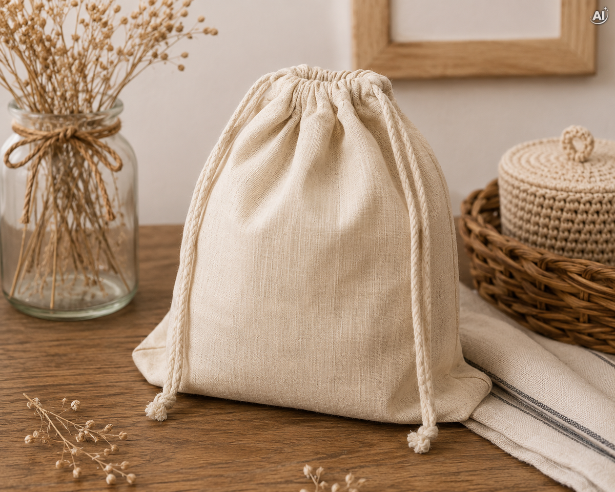 Baumwollbeutel mit Kordelzug 40 x 50 cm, 140 g/m², natur