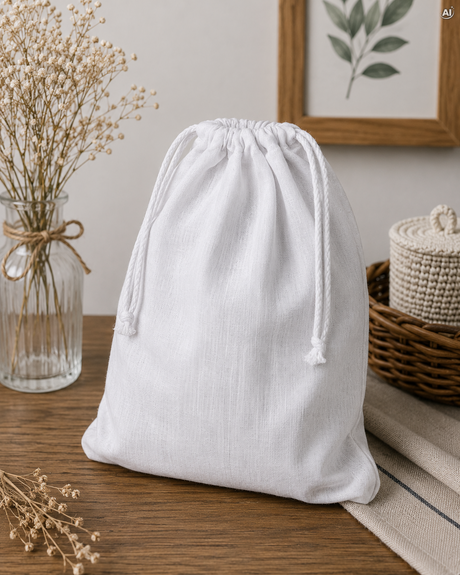 Baumwollbeutel mit Kordelzug 50 x 45 cm, 145 g/m², weiß