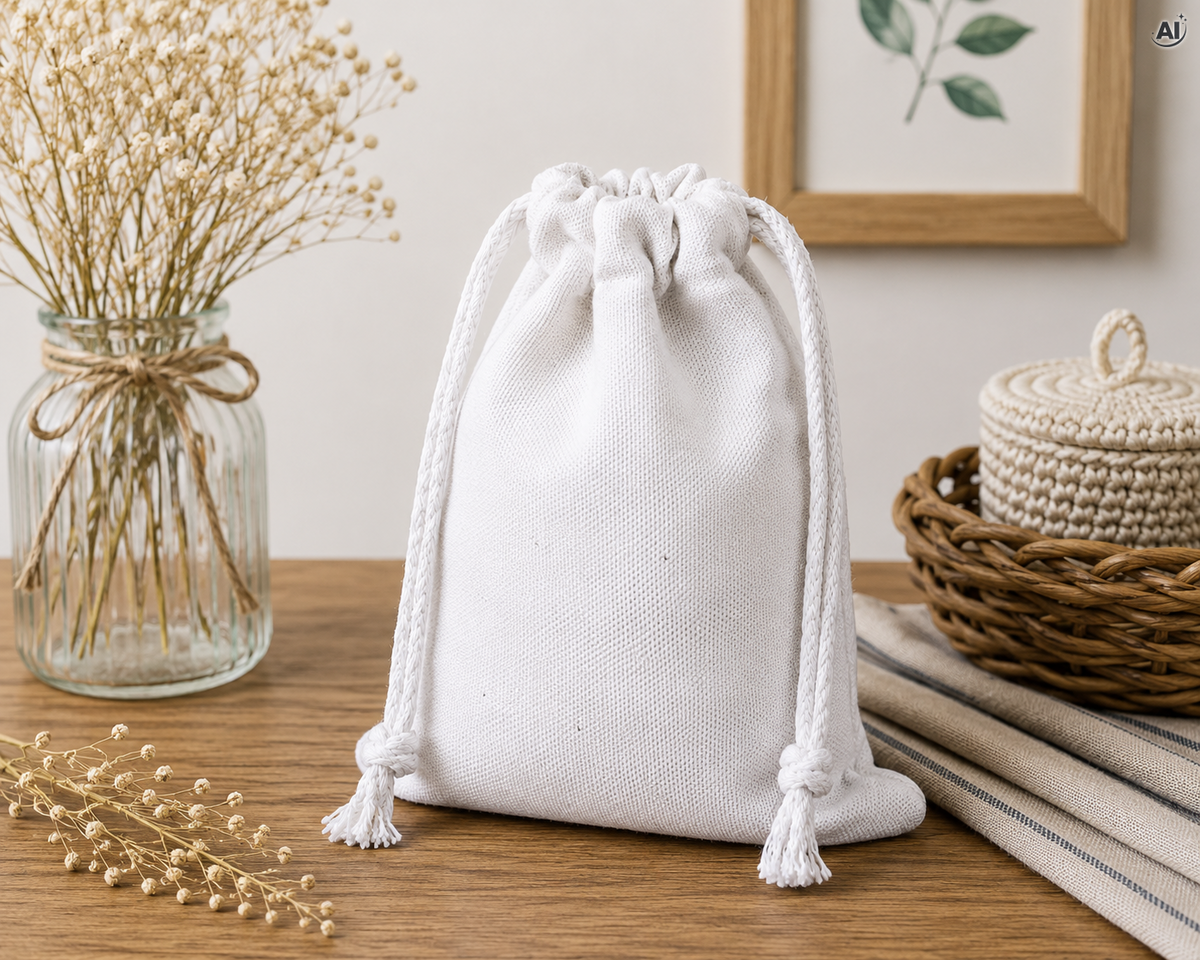 Baumwollbeutel mit Kordelzug 20 x 30 cm, 145 g/m², weiß