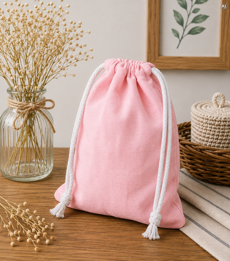 Baumwollbeutel mit Kordelzug 12 x 20 cm, 145 g/m², rosa
