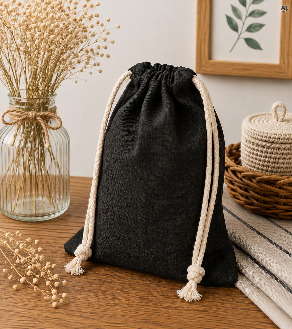 Baumwollbeutel mit Kordelzug 20 x 25 cm, 140 g/m², schwarz
