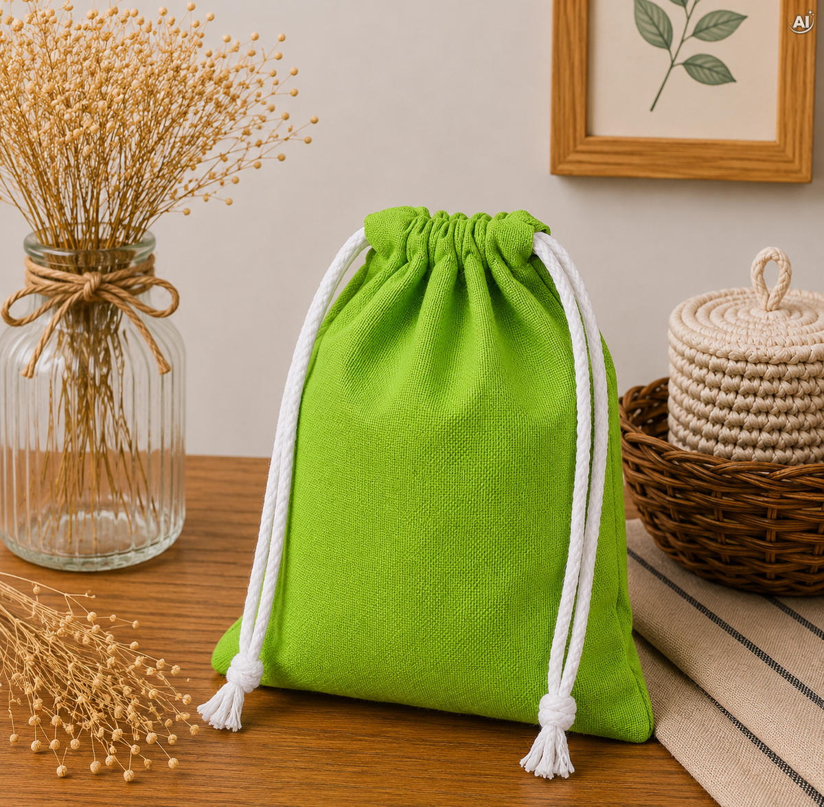 Baumwollbeutel mit Kordelzug 38 x 40 cm, 145 g/m², hellgrün