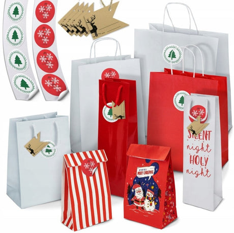 Weihnachtsgeschenktüten Set rot und weiß 8-tlg.