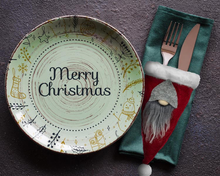 Besteck-Flaschenhülle mit Weihnachtsmützen 3-tlg.