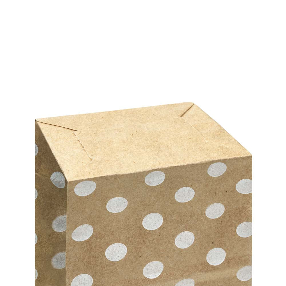Papieren zakken zonder handvat -bruin met witte stippen- 8+6,5x19cm -1 stuk
