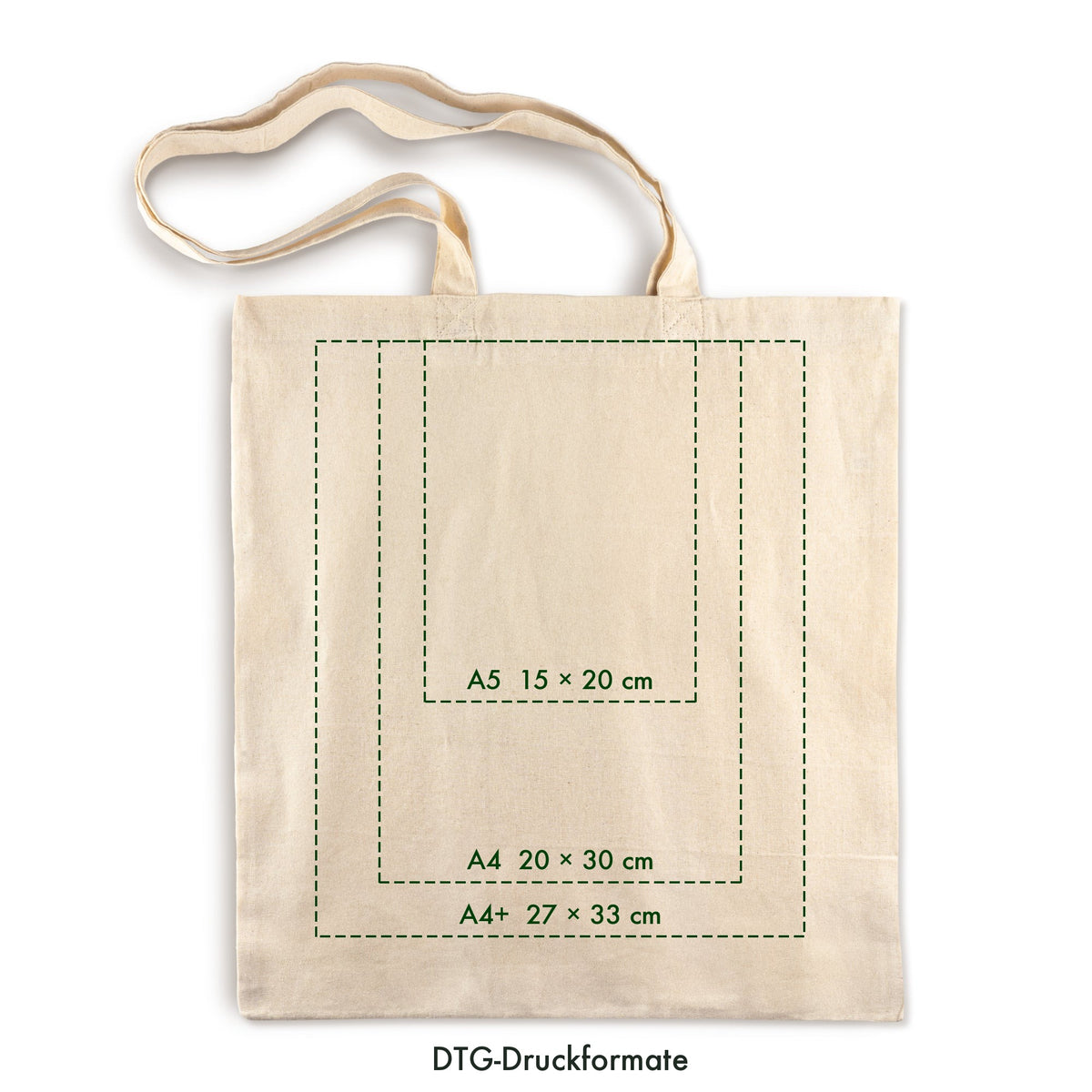 Bedruckte Baumwolltasche: DTG-Druckformate: A5 15 × 20 cm, A4 20 × 30 cm, A4+ 27 × 33 cm [mat:mat-tasche-70:extra:formaty-dtg]