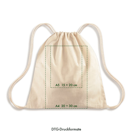 Bedruckter Turnbeutel: DTG-Druckformate: A5 15 × 20 cm, A4 20 × 30 cm [mat:mat-turnbeutel:extra:formaty-dtg]