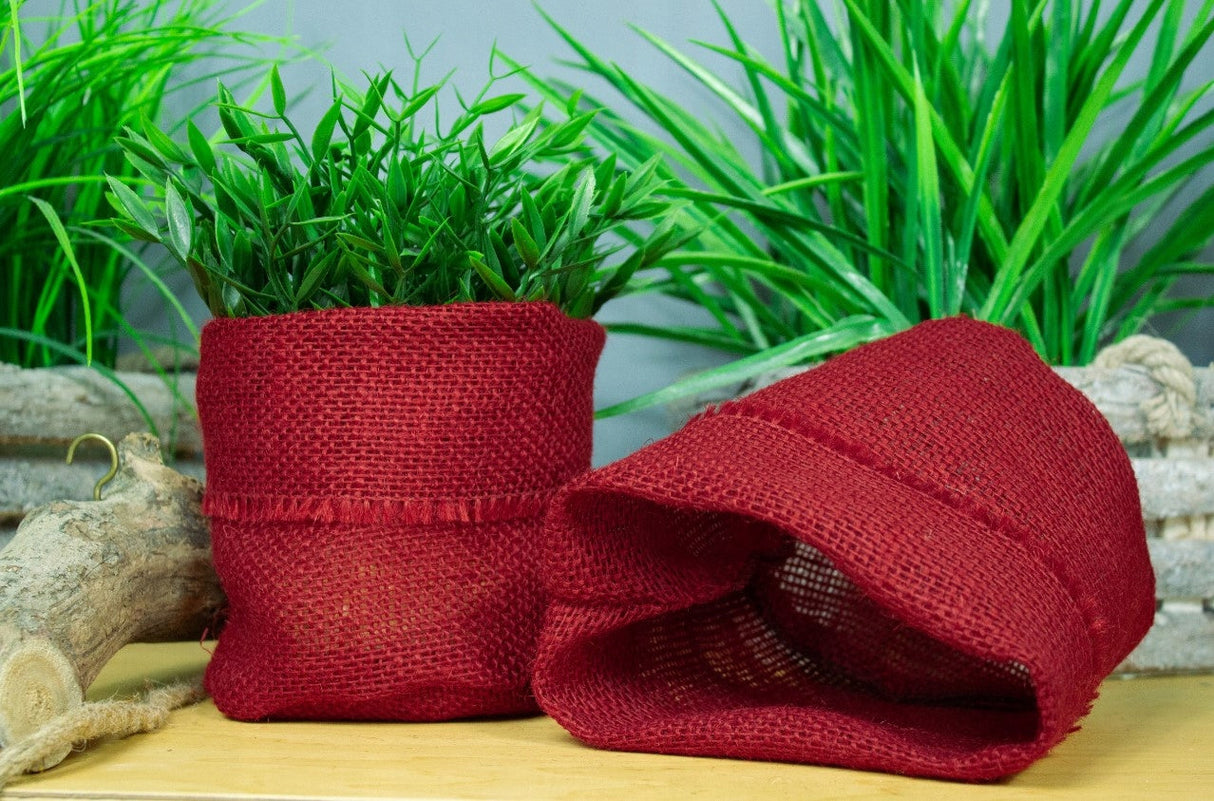 Laminierte Jute-Blumentopfhülle 16x11cm rot