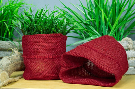 Laminierte Jute-Blumentopfhülle 16x11cm rot