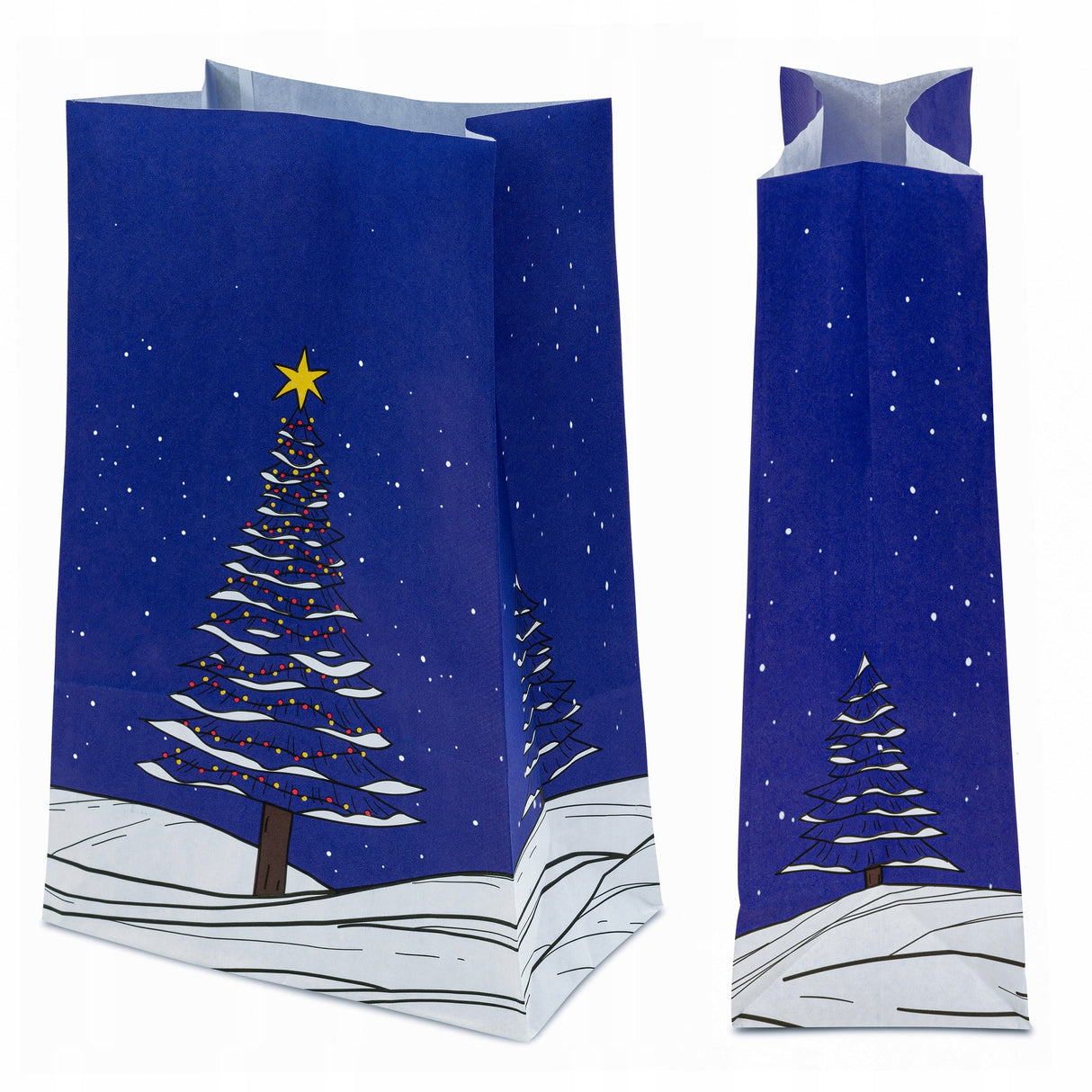 Blockpapiertüte 160x80x270mm Blauer Weihnachtsbaum 5St