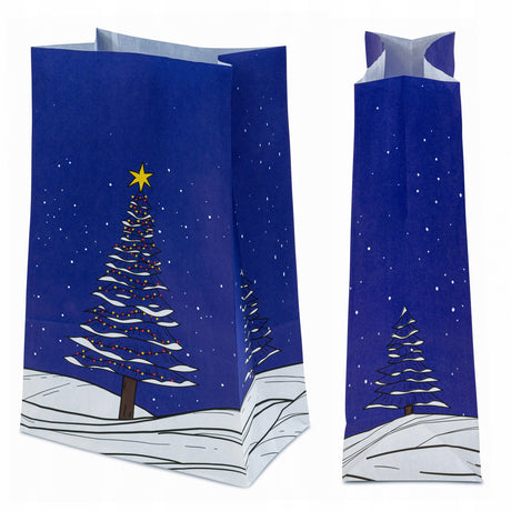 Blockpapiertüte 160x80x270mm Blauer Weihnachtsbaum 5St
