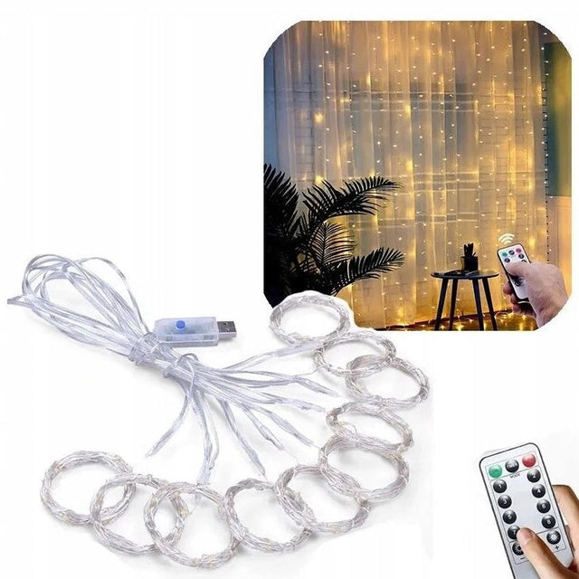 Warmweißer LED-Lichtervorhang 3x3m