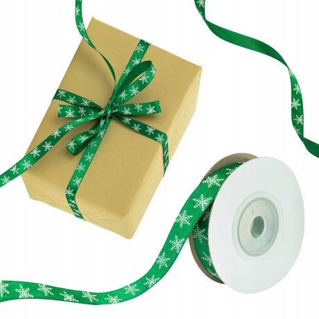 GRÜNES Band mit Schneeflocken 12mm