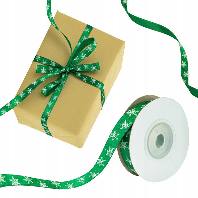 GRÜNES Band mit Schneeflocken 12mm