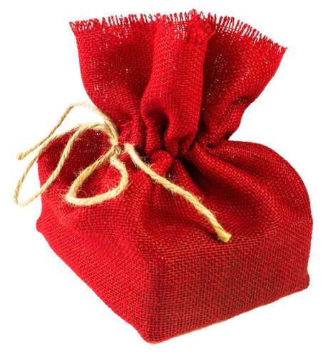 Weihnachtlicher roter Jute-Geschenkbeutel + Geschenkbox