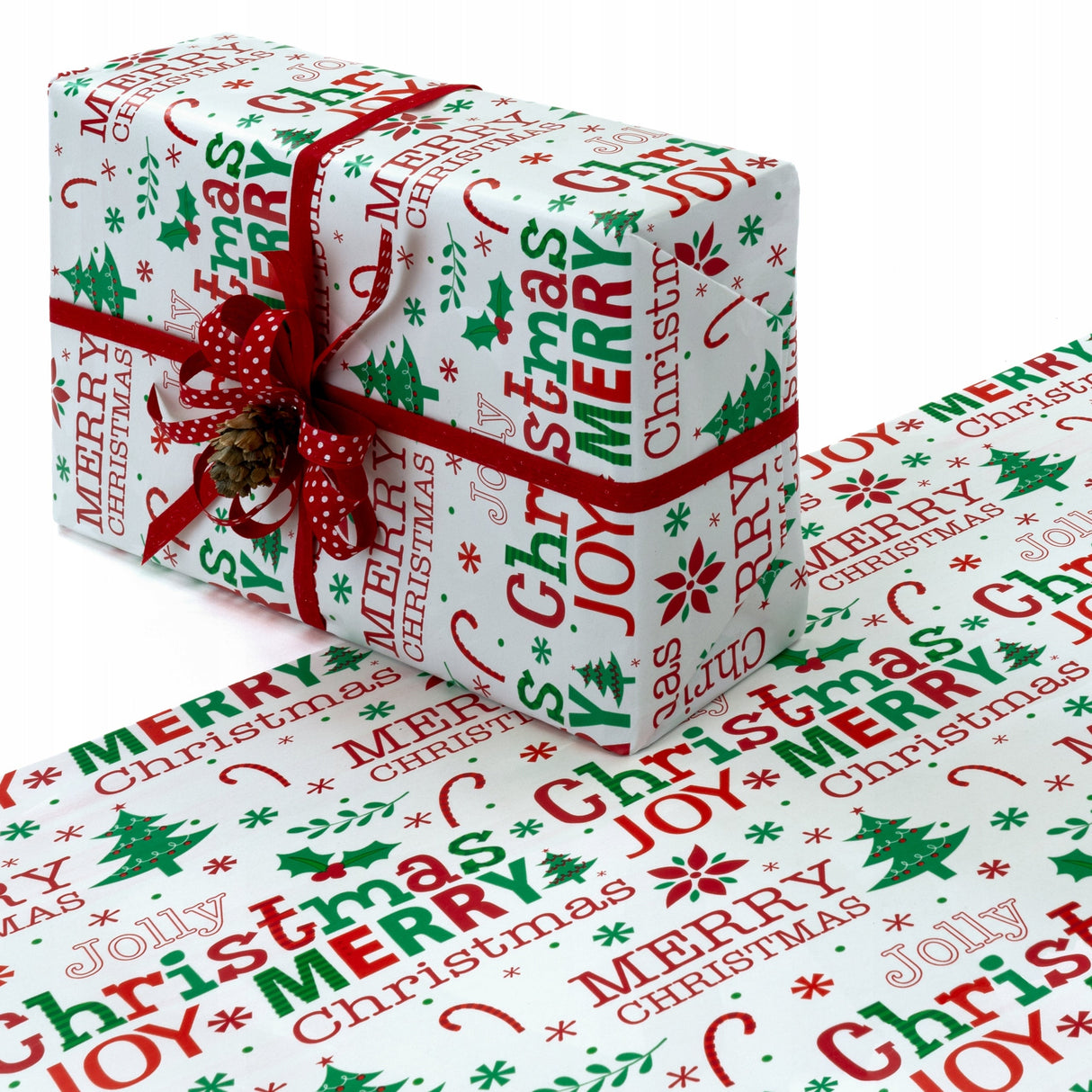 Weihnachtsgeschenkpapier weiß 70cm×5m "Frohe Weihnachten" Muster