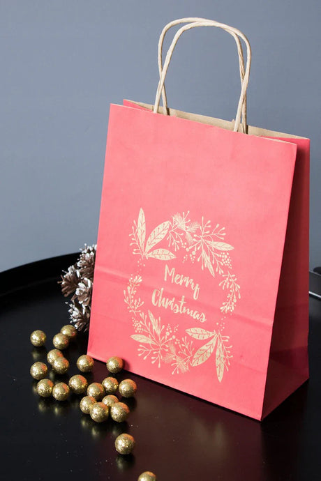 Weihnachtspapiertüte 180x80x220mm Rot FROHE WEIHNACHTEN