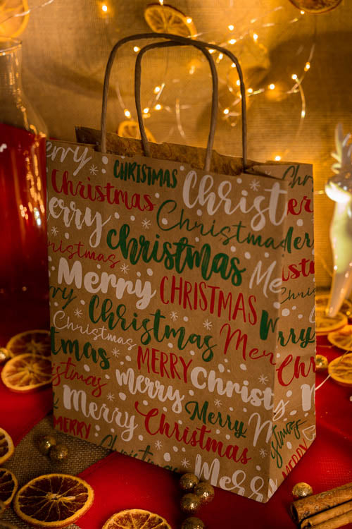 Weihnachtspapiertüte 180x80x220mm Frohe Weihnachten