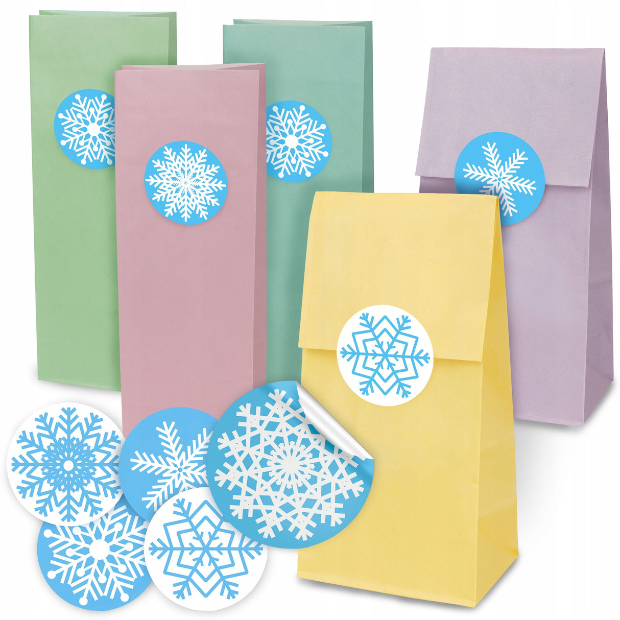 Pastellfarbene Papiertüten mit Aufklebern - 5er-Set umweltfreundlich