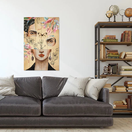 Wanddeko Holz - Frida and Flower Collage