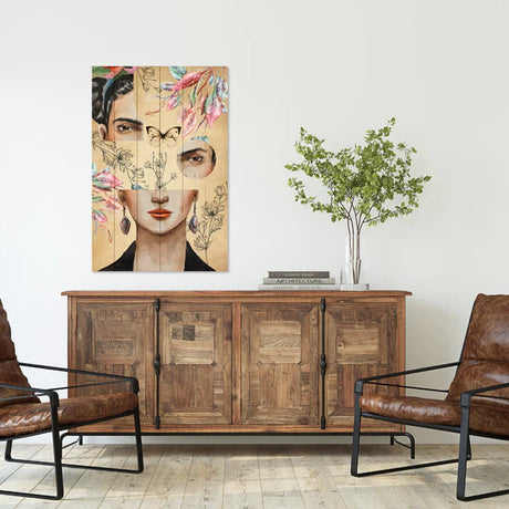 Wanddeko Holz - Frida and Flower Collage