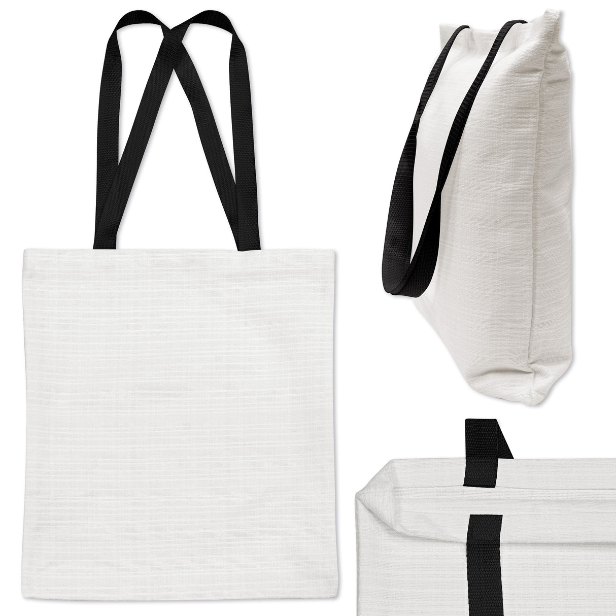 Baumwolltasche weiß mit schwarzen Gurtband-Henkeln 38x42 cm