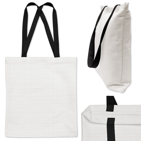 Baumwolltasche weiß mit schwarzen Gurtband-Henkeln 38x42 cm