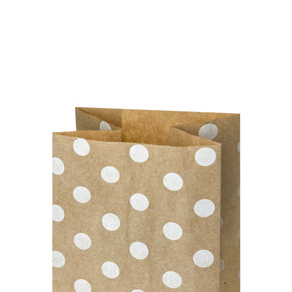 Papieren zakken zonder handvat -bruin met witte stippen- 8+6,5x19cm -1 stuk