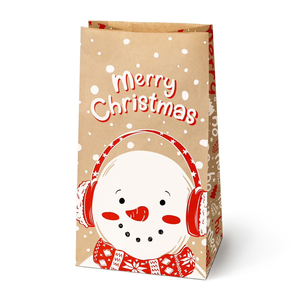 Weihnachtspapiertüte 160x80x270mm Weihnachtsmann und Schneemann Ho Ho