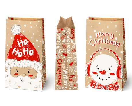 Weihnachtliche Papiertüte 16x8x27cm NIKOLAUS UND SCHNEEMANN HO HO HO HO