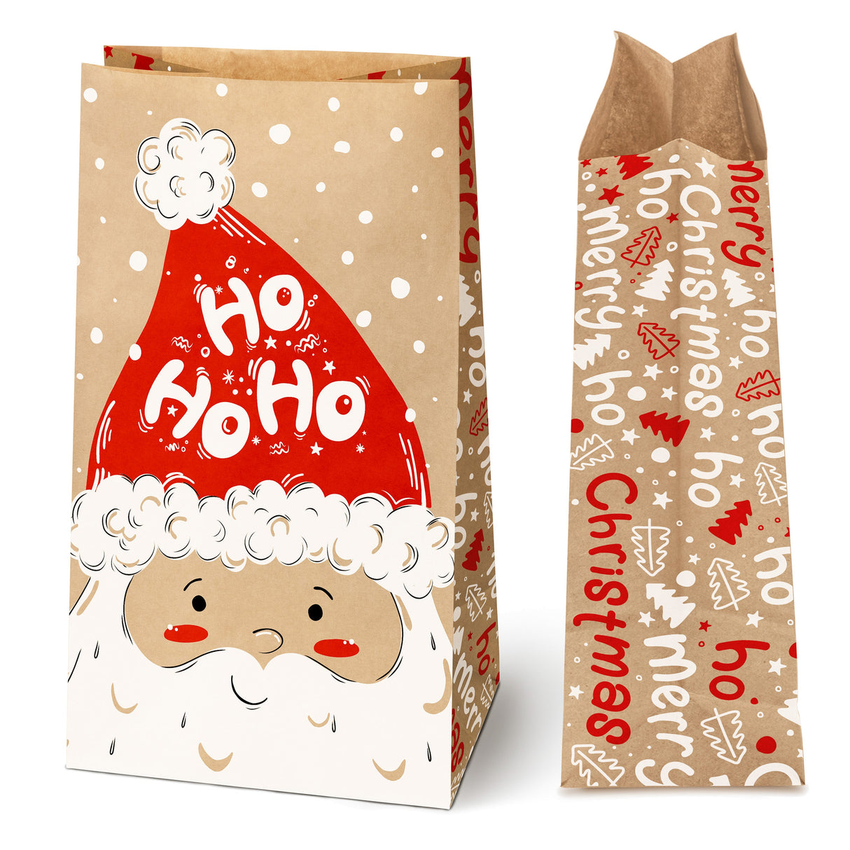 Braune Papiertüte, 160x80x270mm, Weihnachtsmann, 25 Stk.